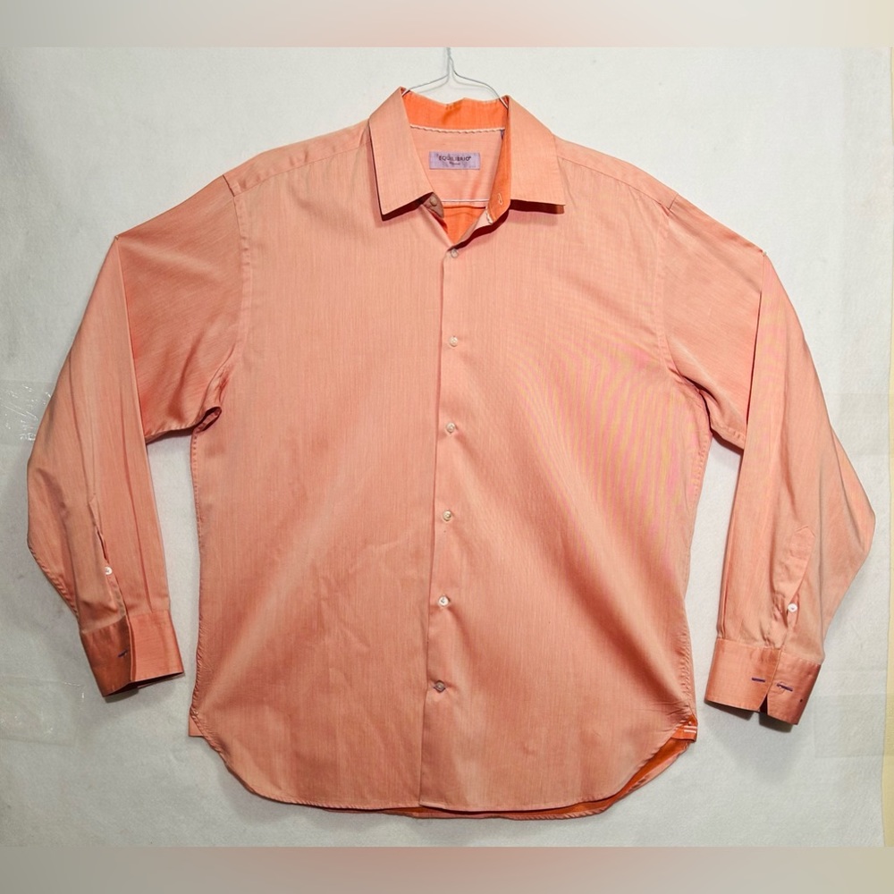 Equilibrio Milano Mens Shirt XL   17-17.5 Button Up Peach Color Long Sleeve